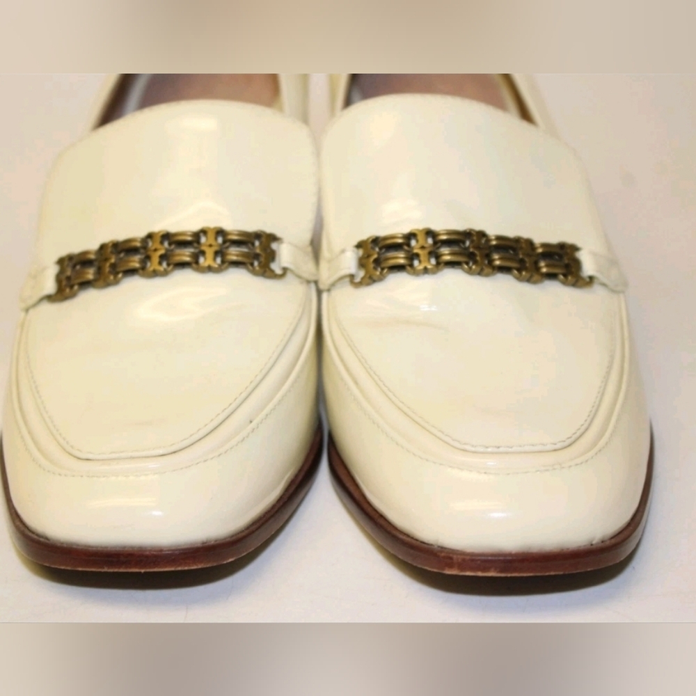 Tory Burch Gemini Link Womens 6.5 M Ivory Patent Leather Loafers Heels - Picture 4 of 12
